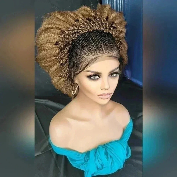 Gorgeous Braided  lace wig, short wig  ombre wigs, afro wig, 100% handmade  NWT - Picture 5 of 17